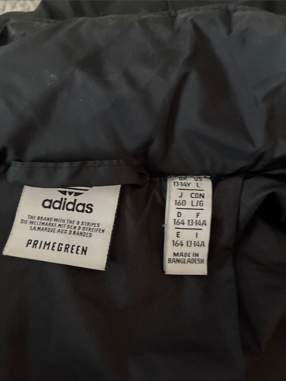 adidas Black Quilted Jacket with White Three-Stripes - Picture 2 of 3